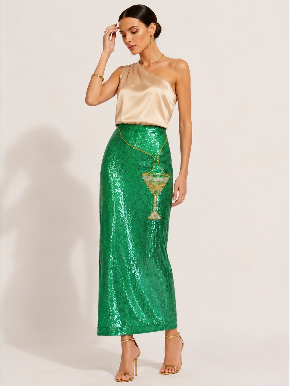 Antonio Melani Womens Naomi Sequin Skirt Green Beaded Cocktail Size 14 New